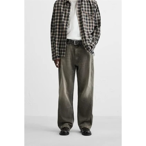 Zara Mens Baggy Jeans EU 44 US 34 Gray Faded Cotton Lyocell Blend 6045/401 NWT - Picture 1 of 16